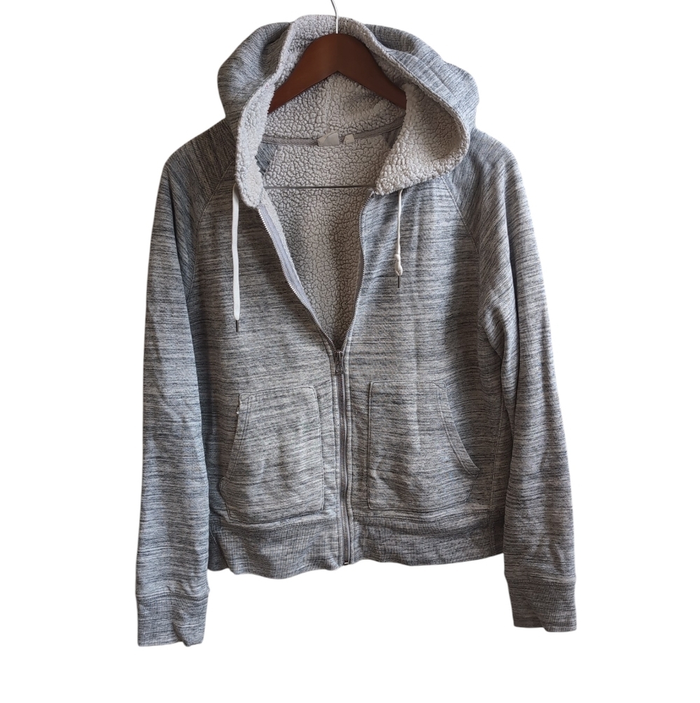 Gap Heather Grey Sherpa Lined Full Zip Hooded Sweatshirt Size Large
